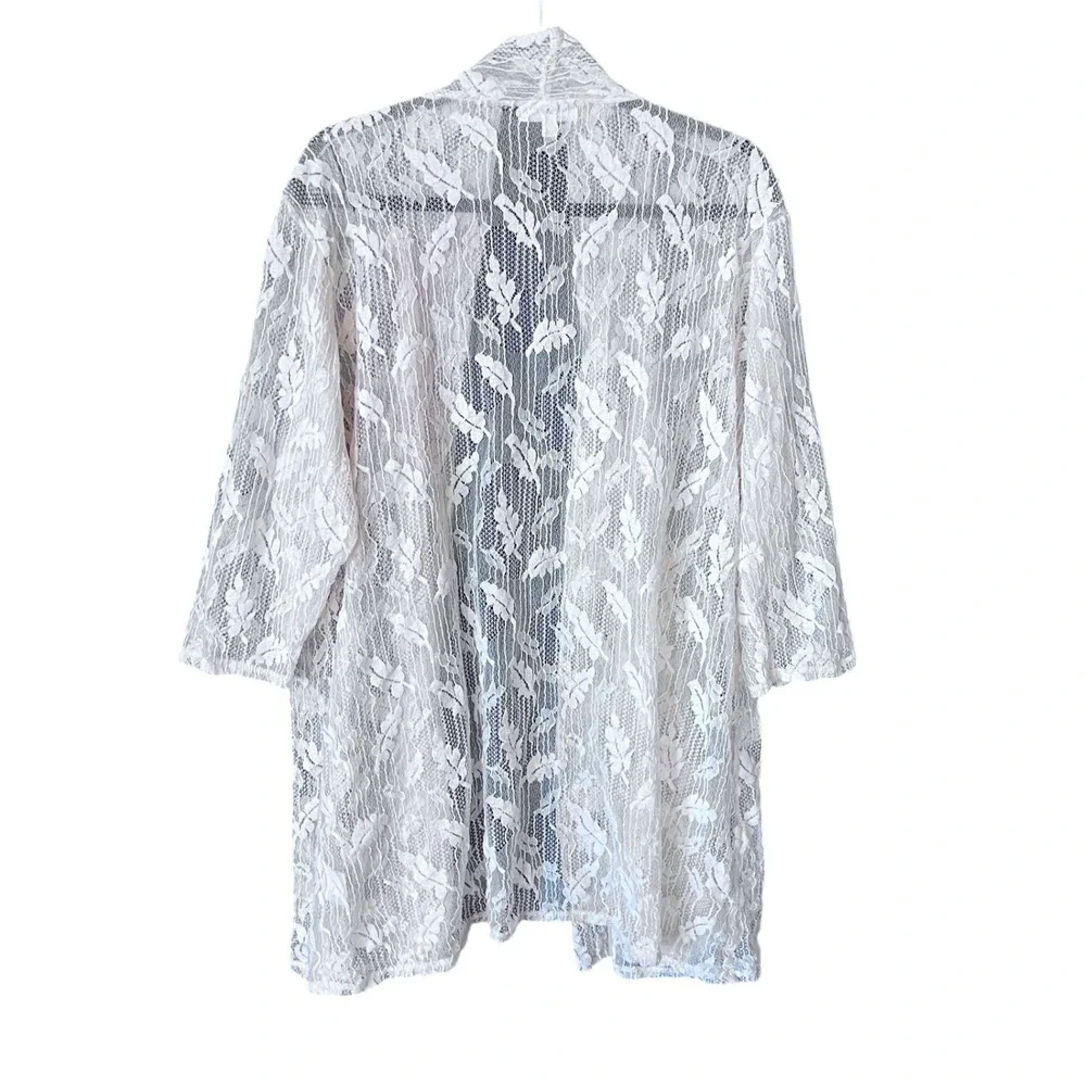 Shannon Ford New York White Floral‎ Lace Cardigan Open Front Sheer Kimono 2X